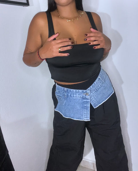 Denim & black pants