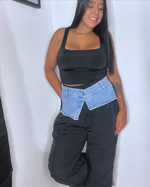 Denim & black pants
